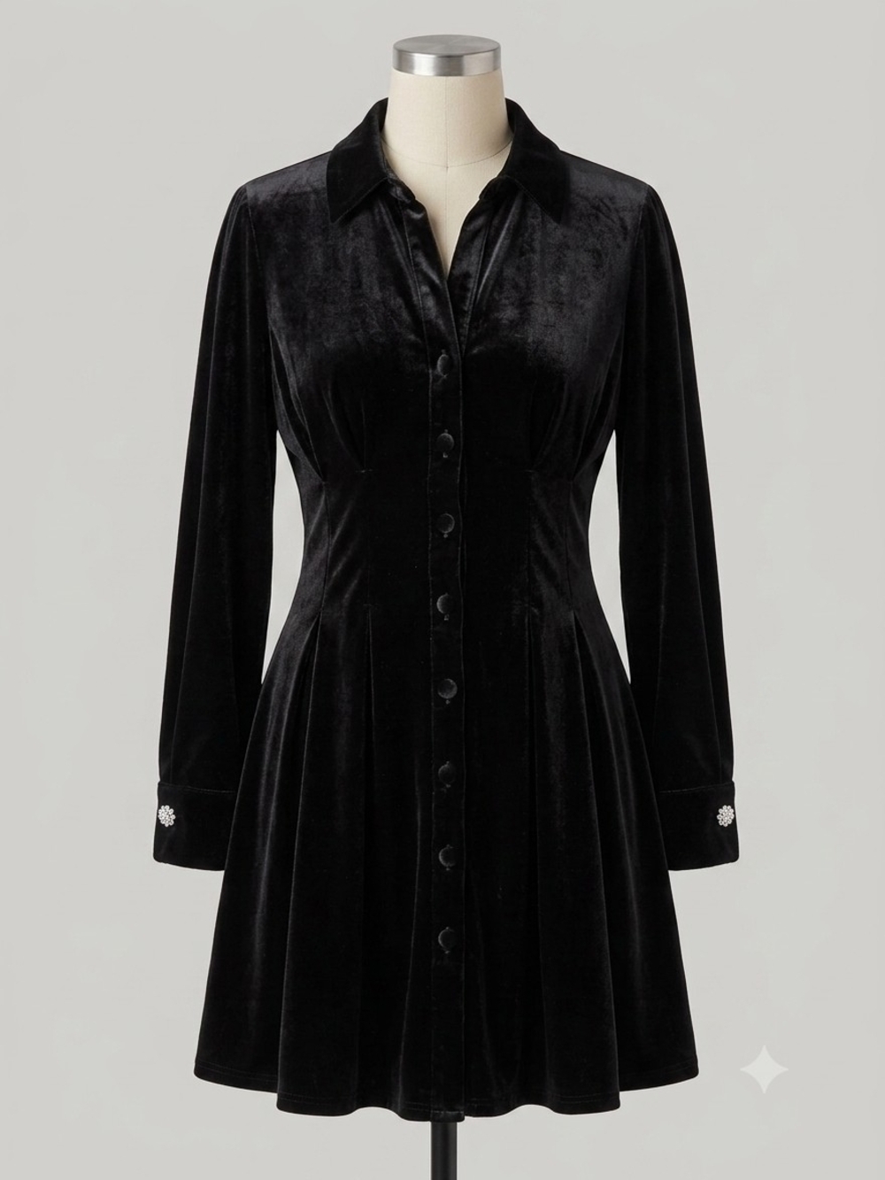 🔮 Whimsigoth Zara Black Velvet Button Mini Dress with Crystal Cuffs (M)
